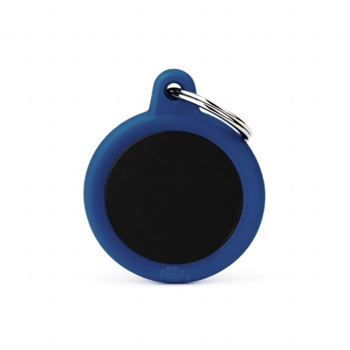 Placa Hushtag Círculo Aluminio Negro Goma Azul Oscuro