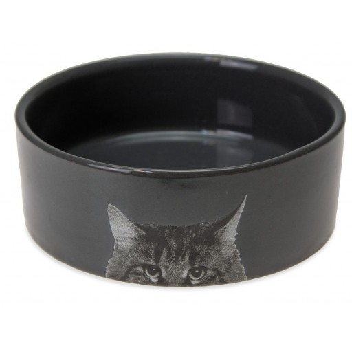 Comedero de cerámica gris oscuro para gato