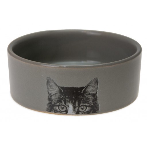 Comedero de cerámica gris para gato
