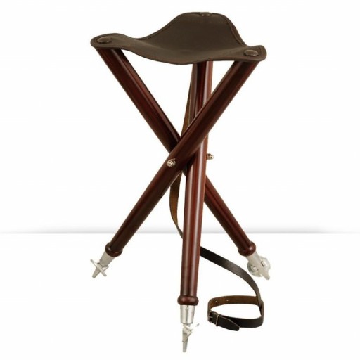 BANQUETA MADERA Y PIEL - 3 PATAS - ACERO