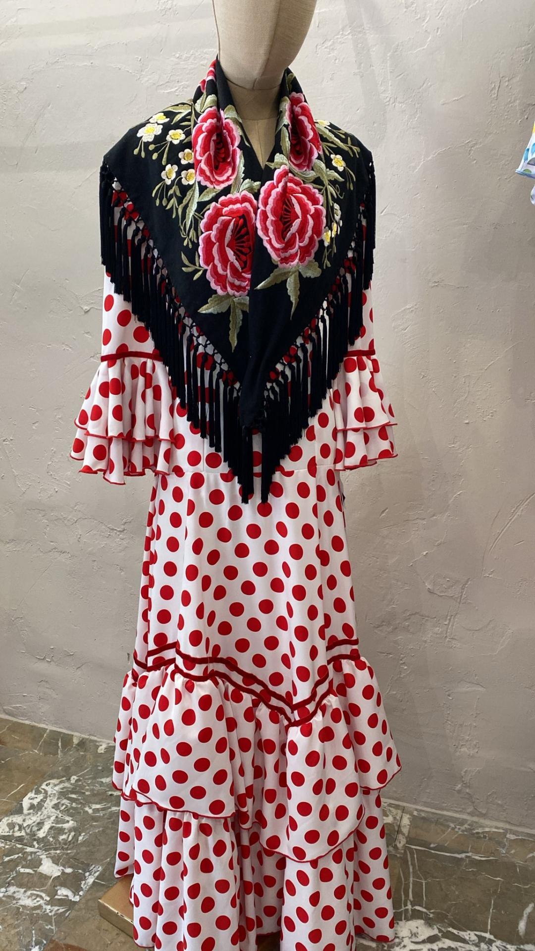 FLAMENCA VESTIDO BLANCO LUNAR ROJO TALLA S