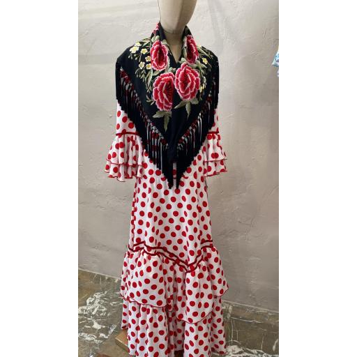 FLAMENCA VESTIDO BLANCO LUNAR ROJO TALLA S  [0]