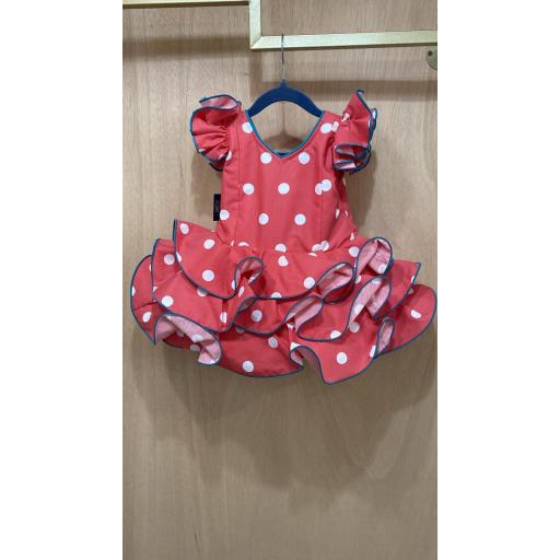 FLAMENCA VESTIDO CORTO CORAL LUNAR BLANCO 1A
