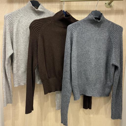 Jersey cuello vuelto mangas canalé