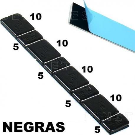 Caja de 100 Contrapesas Adhesivas de Hierro NEGRAS en tiras de 60gr. (5-10-5-10)