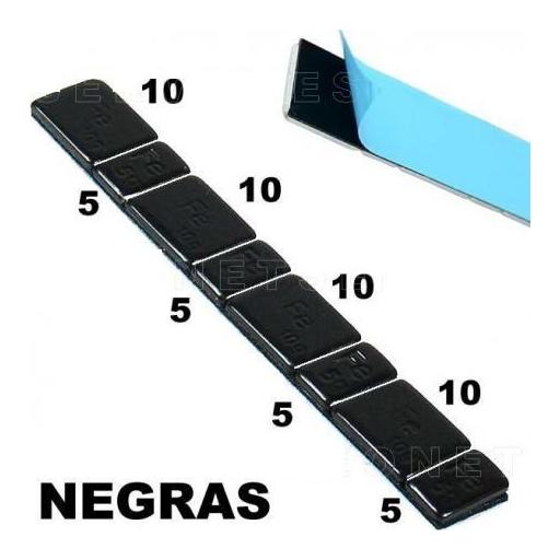 Caja de 100 Contrapesas Adhesivas de Hierro NEGRAS en tiras de 60gr. (5-10-5-10)