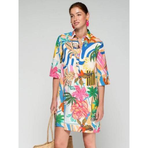 VESTIDO CORTO ESTAMPADO PALMERAS, VILAGALLO PV 2026, REF. 33302