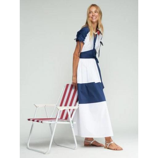 VESTIDO FRANJAS BLANCO Y MARINO, VILAGALLO PV 2026, REF. 33434