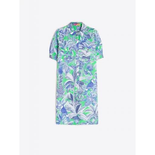 VESTIDO CAMISERO CORTO ESTAMPADO TROPICAL , VILAGALLO PV 2026, REF. 33594