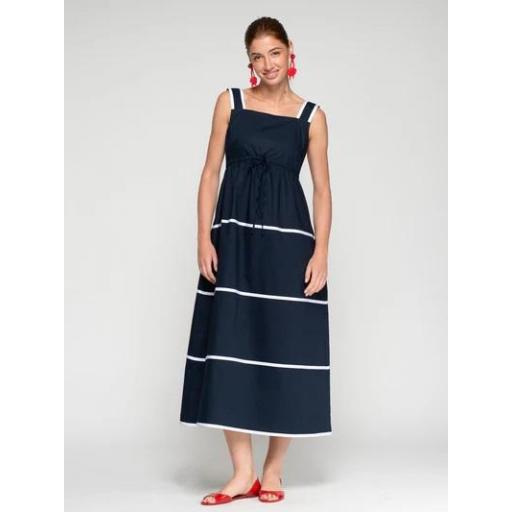 VESTIDO MARINO TIRANTES FRANJAS BLANCAS, VILAGALLO PV 2026, REF. 33611