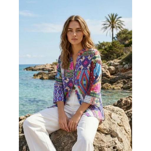 CAMISA ESTAMPADO GEOMÉTRICO ETNICO, VILAGALLO PV 2026, REF. 33322