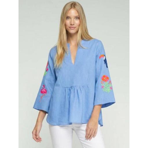 CAMSIA AZUL BORDADOS TROPICALES, VILAGALLO PV 2026, REF. 33385