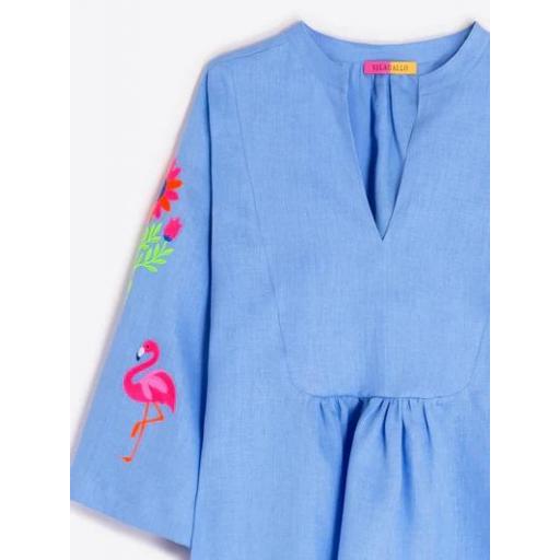 CAMSIA AZUL BORDADOS TROPICALES, VILAGALLO PV 2026, REF. 33385 [2]