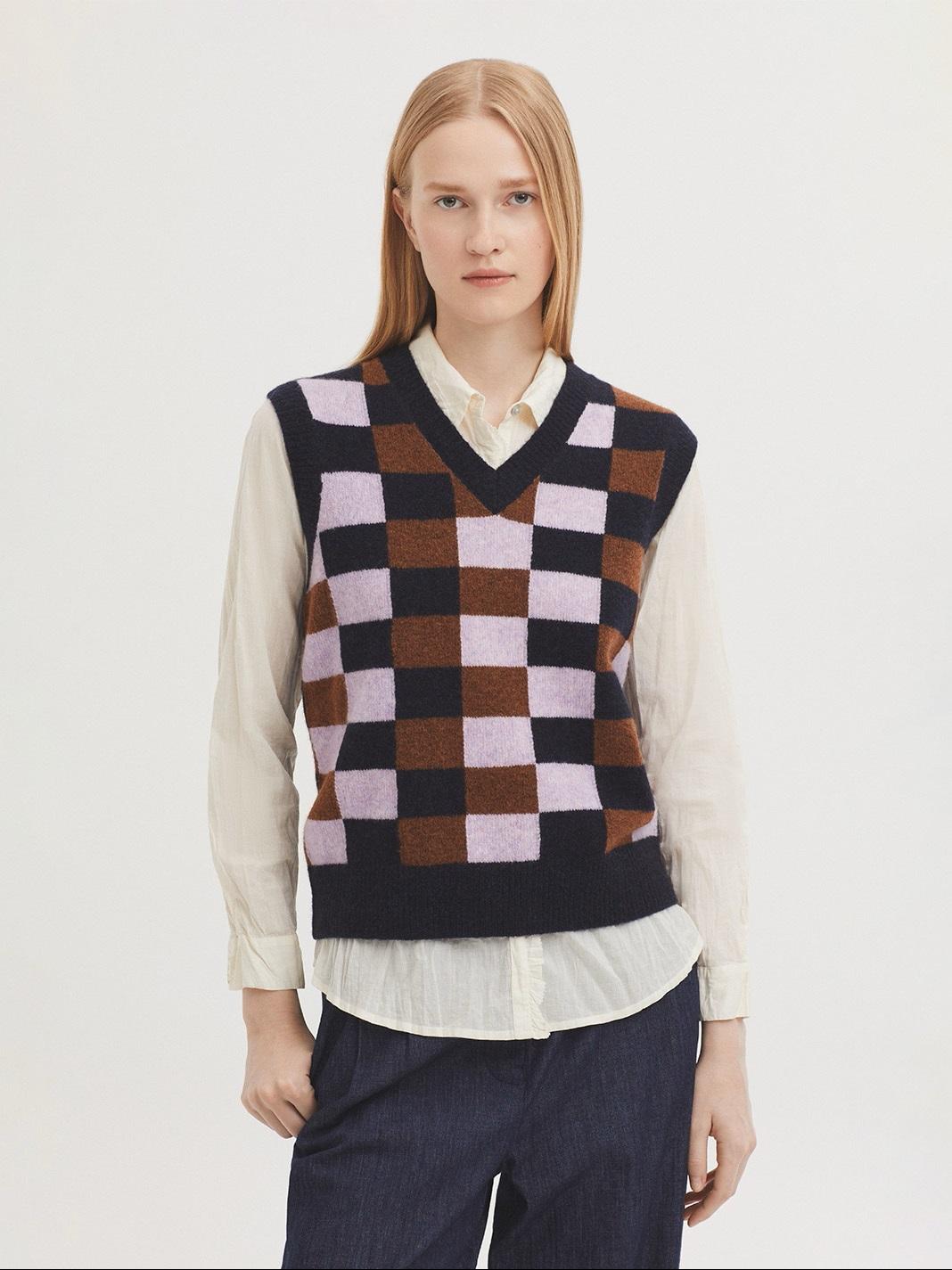 CHALECO LAMBSWOOL CUADROS, NICE THINGS OI 2025-26, REF. WKV052