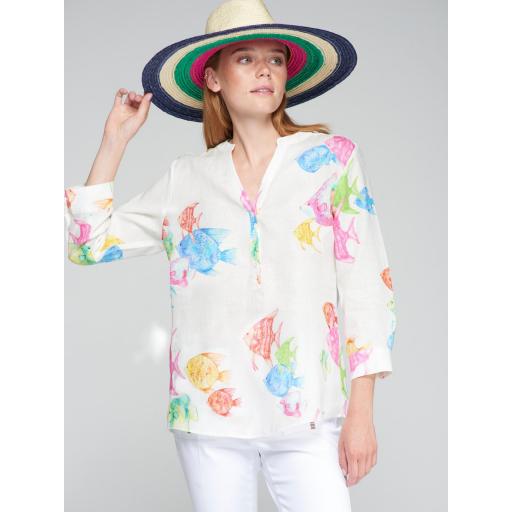 CAMISA CARLOTA PECES ACUARELA LINO, VILAGALLO PV 2025, REF. 32453