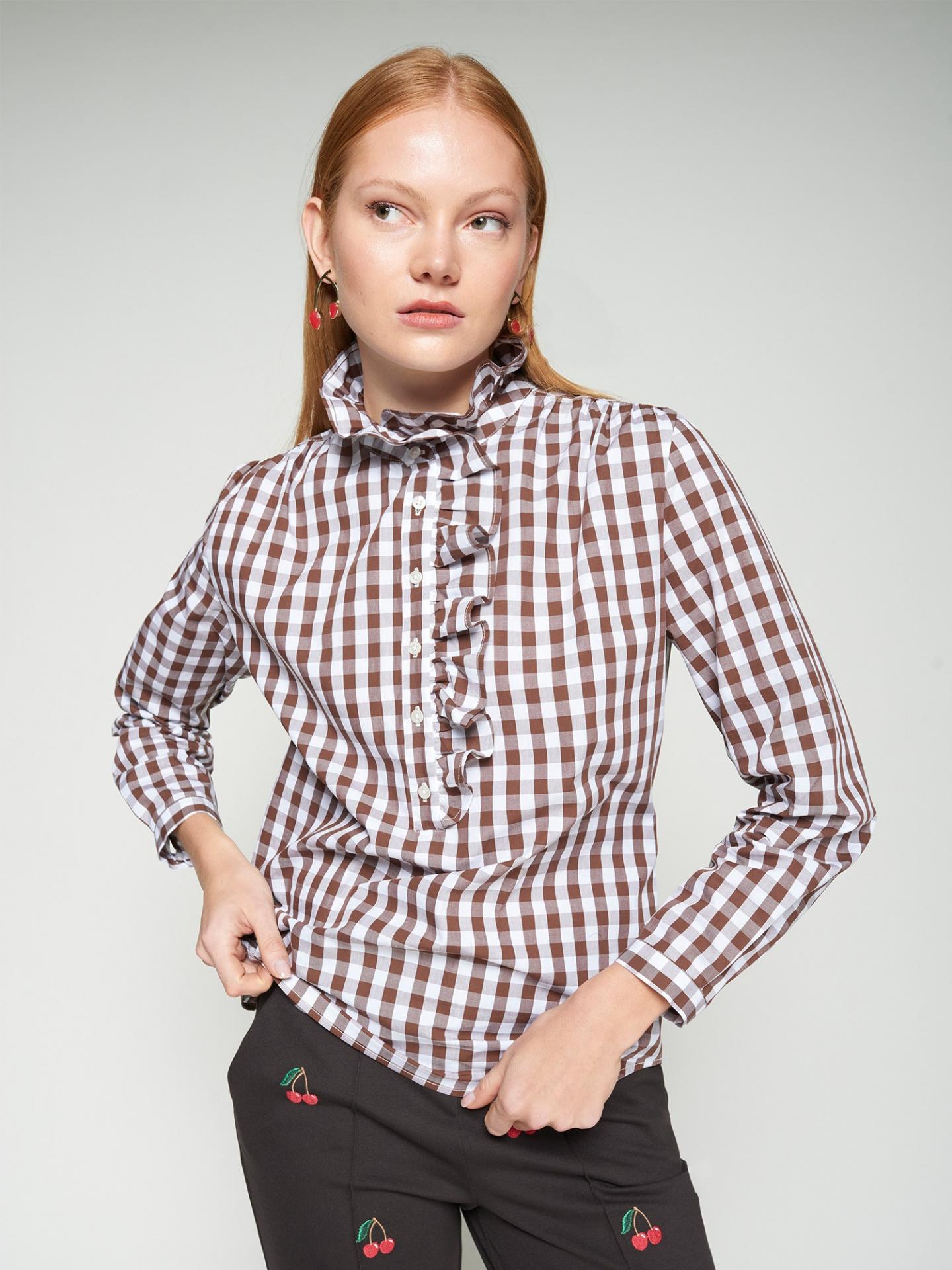 CAMISA VOLANTES VICHY MARRÓN, VILAGALLO OI 2025-26, REF. 32812