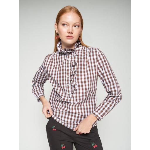 CAMISA VOLANTES VICHY MARRÓN, VILAGALLO OI 2025-26, REF. 32812