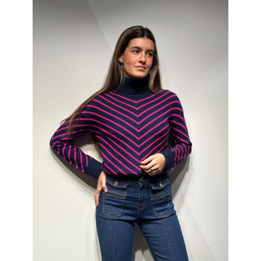 PUNTO V STRIPES PULLOVER ECRU&BLUE, VILAGALLO OI 202425, REF. 31660 [0]