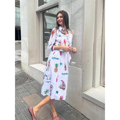 VESTIDO CAMISERO LAZO ESTAMPADO FORMENTERA, VILAGALLO PV 2025, REF. 32532