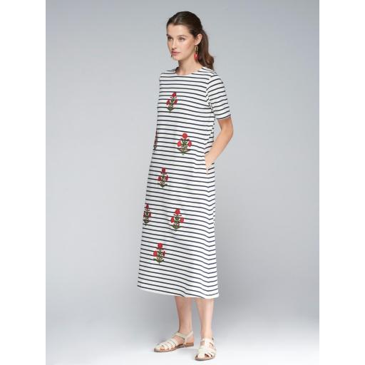 VESTIDO PUNTO FLORES BORDADAS RAYA MARINERA, VILAGALLO PV 2025, REF. 32286 [1]