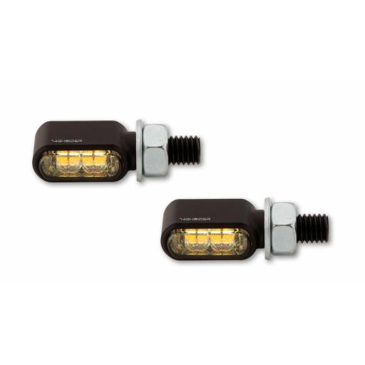 Intermitente/luz de posición LED HIGHSIDER pro Little Bronx - 2en1 - mecanizado CNC - homologado E - negro/ahumado - par