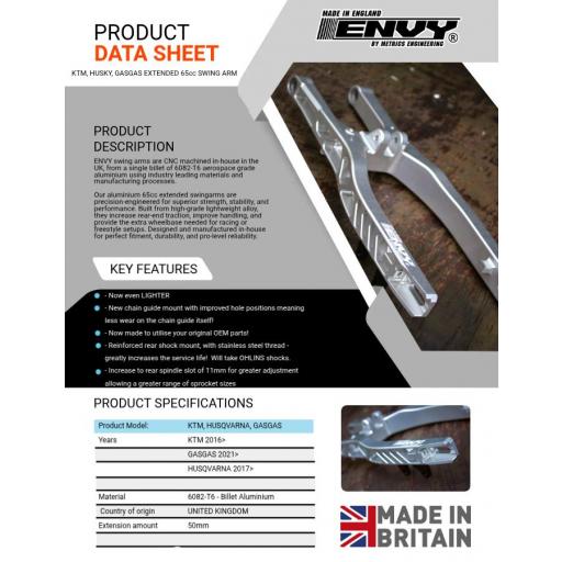 Basculante KTM sx 65 ENVY alargado 5 cm color aluminio