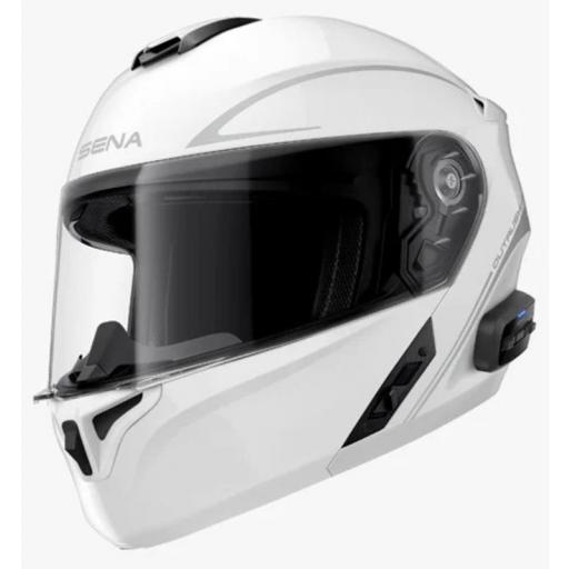 Casco modular Bluetooth SENA Outrush R blanco con sistema de comunicación integrado [1]