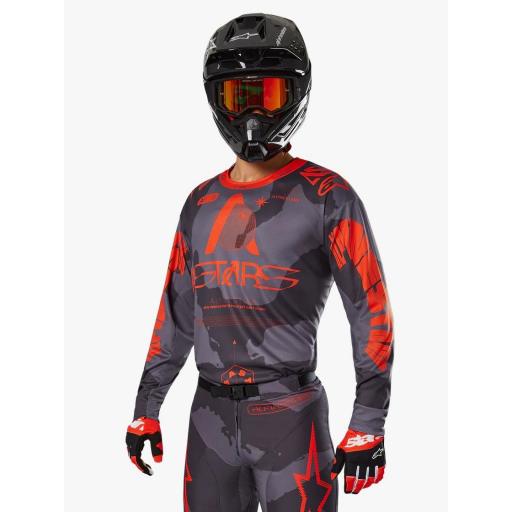 Camiseta Alpinestar Racer Hollow gris camuflaje y naranja fluor 2025 [2]