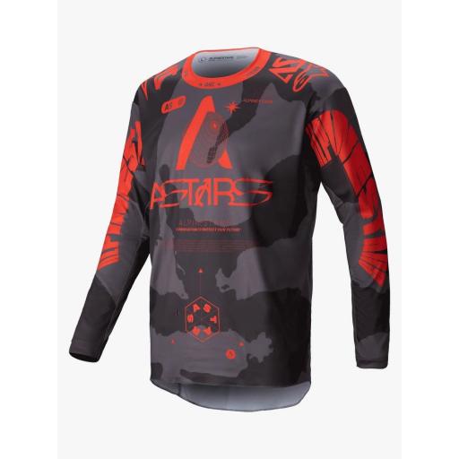 Camiseta Alpinestar Racer Hollow gris camuflaje y naranja fluor 2025