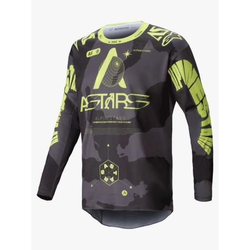 Camiseta Alpinestar Racer Hollow gris oscuo camuflaje y amarillo fluor 2025