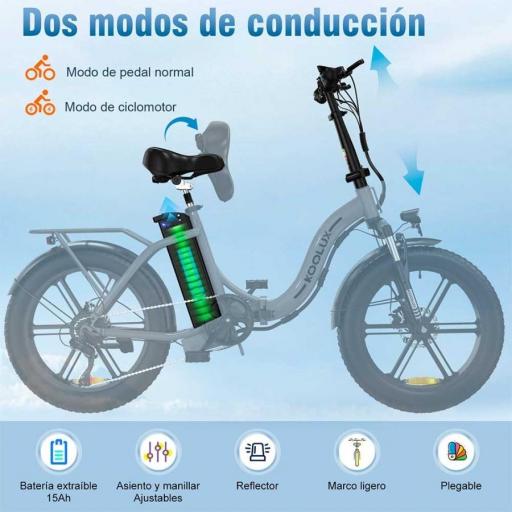 Bicicleta eléctrica plegable Koolux BK6S 250W 48V 15.6AH [3]