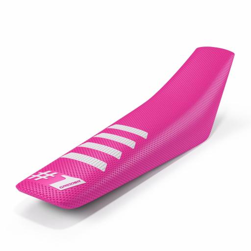 Funda de sillin One gripper Ribbed rosa y blanco [0]