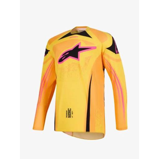 Camiseta Alpinestar Techstar Nomur naranja, amarillo y rosa
