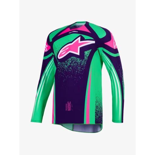Camiseta Alpinestar Techstar Nomur púrpura, verde y rosa
