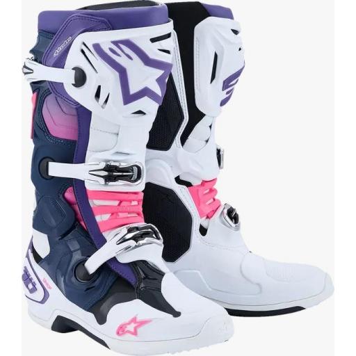 Alpinestars Tech 10 Blanco, violeta, azul y rosa