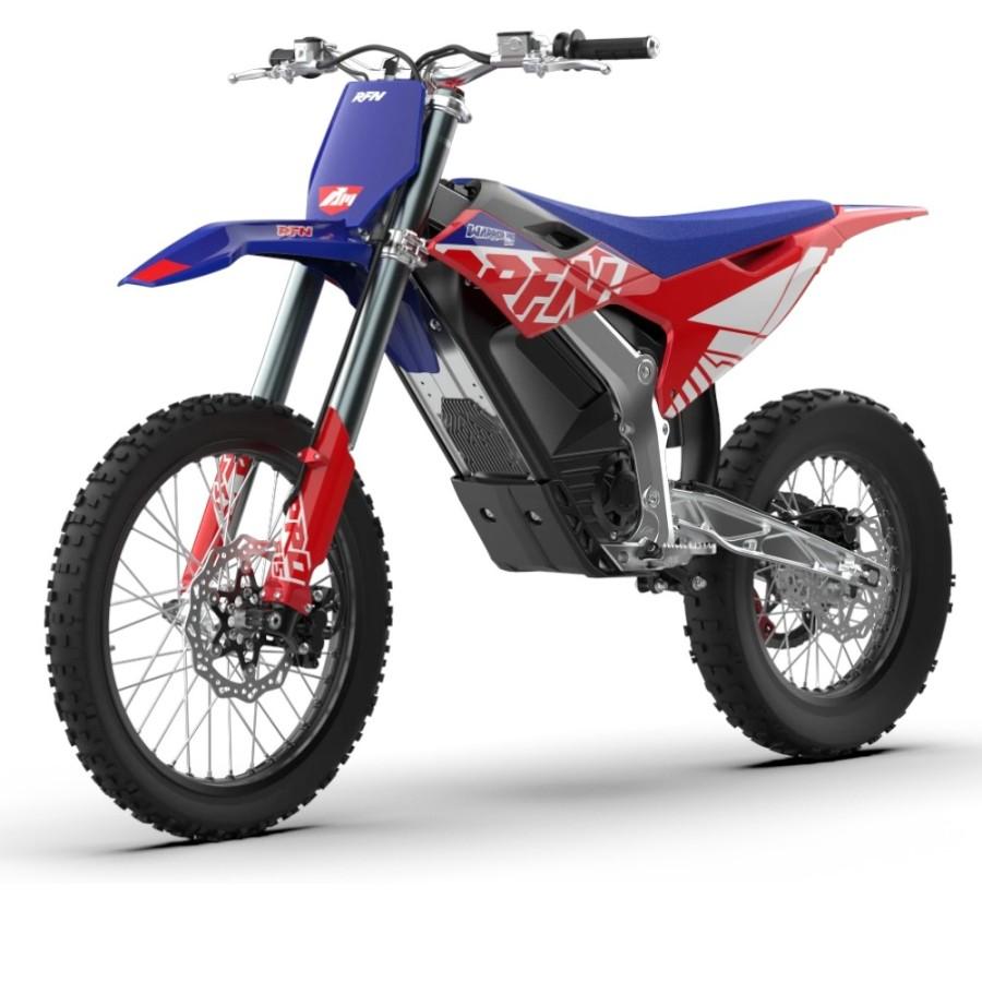 Pit bike eléctrica RFN WARRIOR SX-E15 8000W 74V 40AH 19/16" azul y roja
