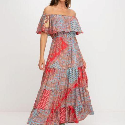 Vestido largo Peace and Love escote Bardot [0]