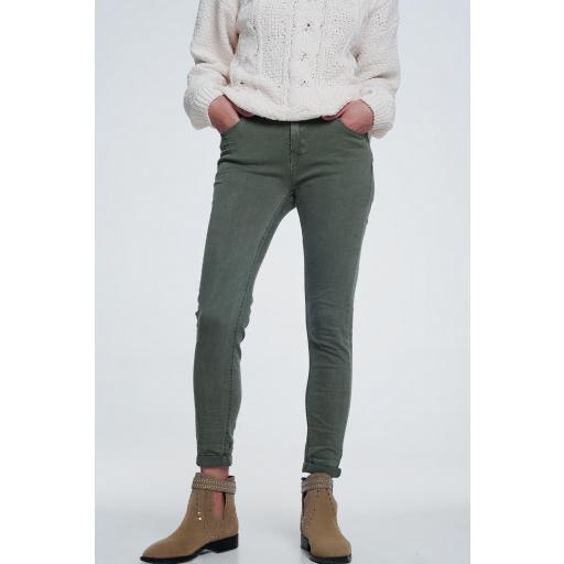 Jeans Q2 de talle alto color verde