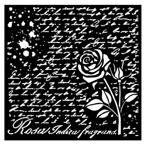 Stencil Manuscript W Roses Rose Parfum Stamperia 