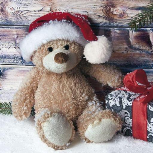 Servilleta Christmas Teddy With Present Ti Flair