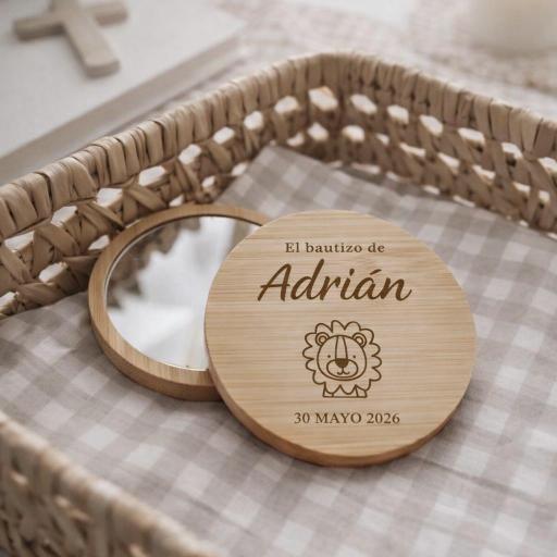 Espejo de Mano De Bambú Bautizo Personalizado
