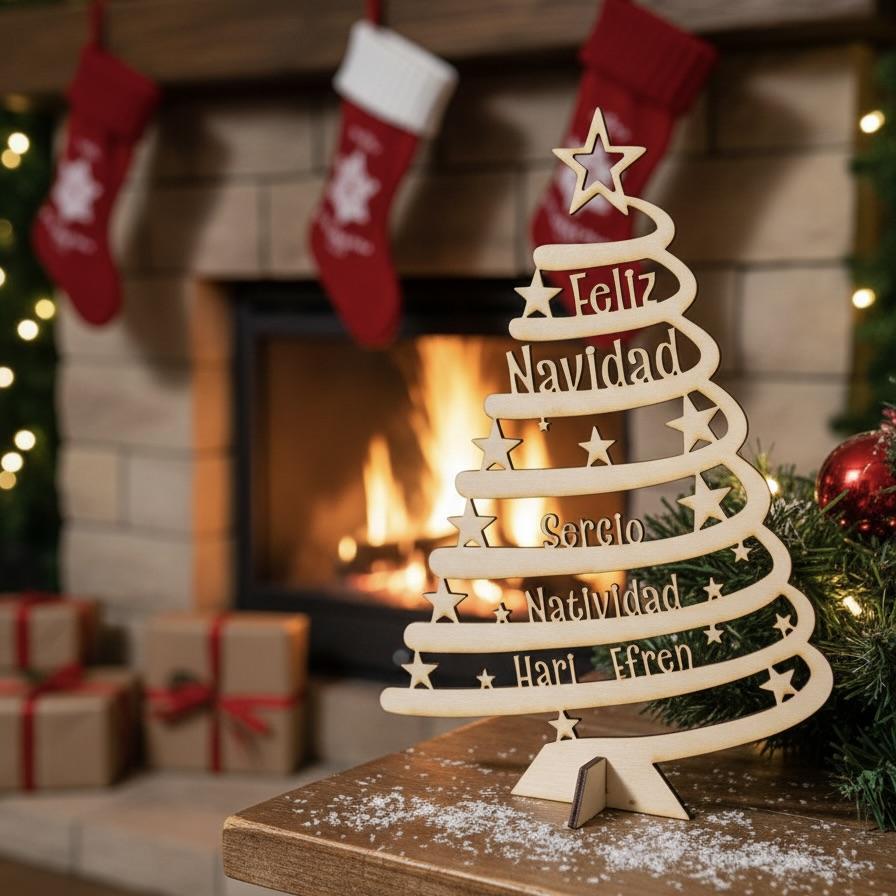 Árbol Navidad de Madera Personalizado con Nombres