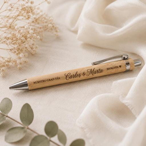 Bolígrafo De Bambú Personalizado Para Boda [0]