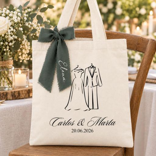 Tote Bag Boda Personalizada con Lazada y Nombre de Invitado [0]