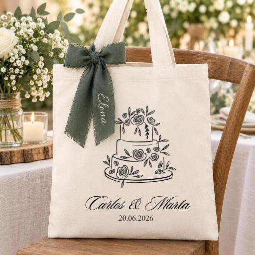 Tote Bag Boda Personalizada con Lazada y Nombre de Invitado [1]