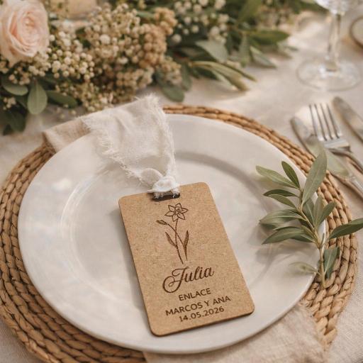 Marcasitios Rectangular Personalizado En Madera Con Cinta Gasa Deshilachada El Rincon Scrap [0]