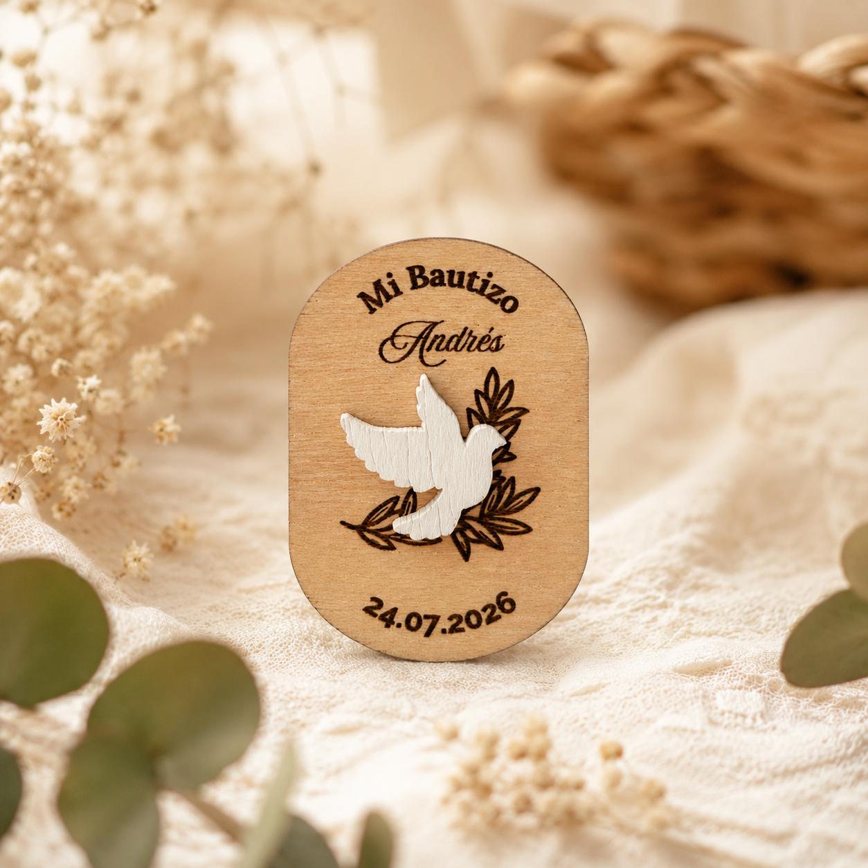 Imán de Bautizo Personalizado en Madera