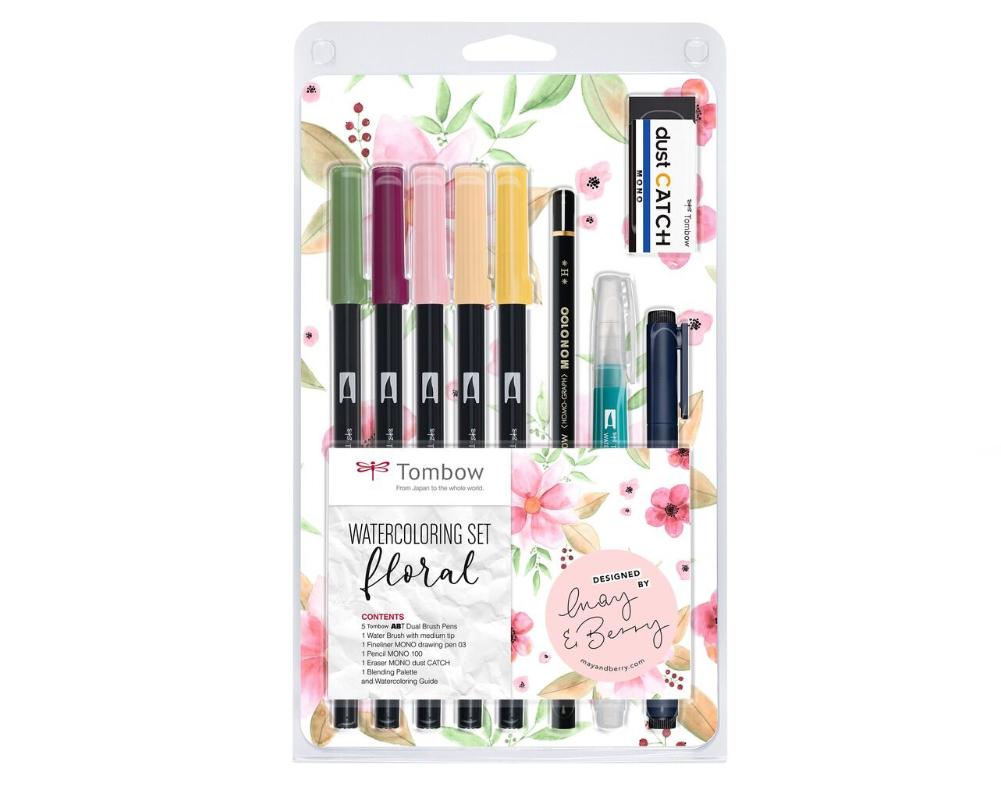 SET FLORAL WATERCOLORING TOMBOW