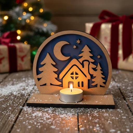 Portavelas Navideño Madera Modelo Casita [0]