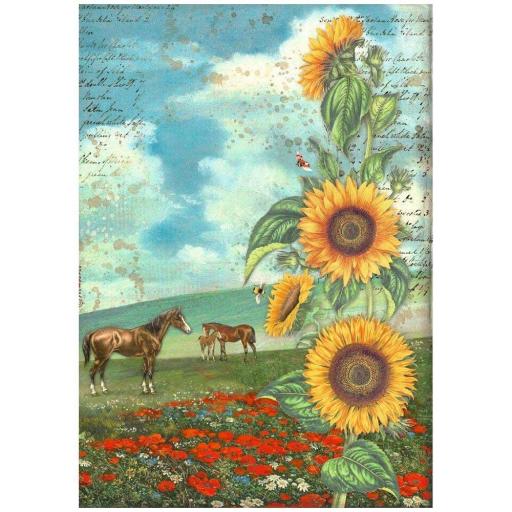 Papel De Arroz Caballos Sunflower Art Stamperia